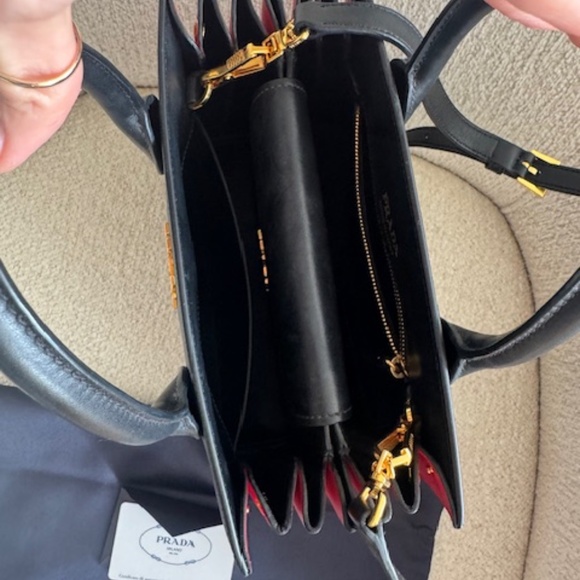 Prada Small Bibliothèque Saffiano Leather Crossbody Bag Red Sides- Dust Bag+Card - Picture 9 of 12